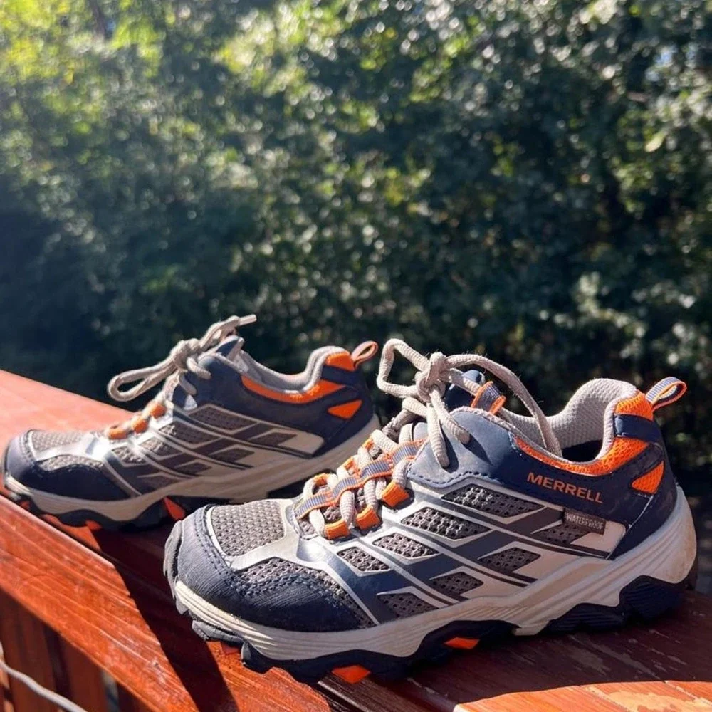 Merrell Moab FST Low Waterproof Hiking Sneakers Navy Orange Youth 1M